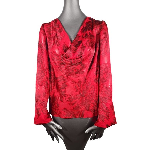 Alice + Olivia NWT Red Top Draped Neckline Sheer Ruby Blouse Extra Small XS - Picture 1 of 8